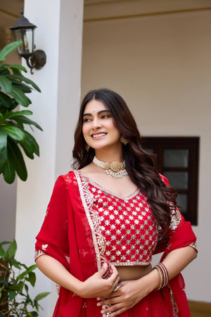Red bridal lehenga with sequins embroidery work