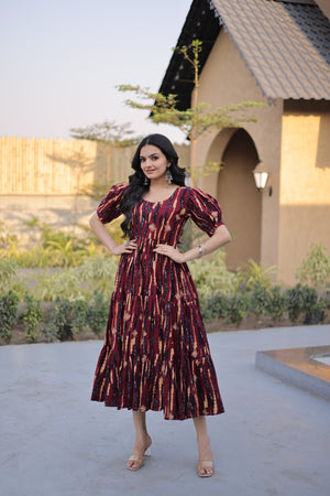 Maroon festive wear cotton kurti full length