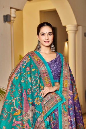 Premium purple handloom saree with folk art design