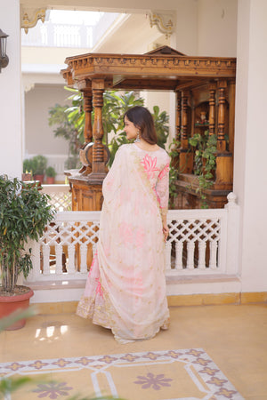 Wedding wear pink gown with zari sequins embroidery