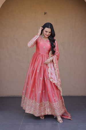 Heavy Zari Work Fendi Silk Gown Online