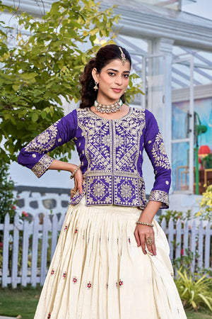 This ethnic lehenga choli set is perfect for Navratri and festive celebrations with its rich embroidery and stylish design.
