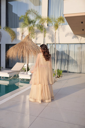 Indian ethnic lehenga with stylish shrug outfit