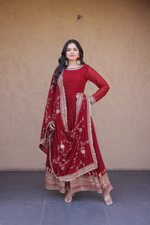 Party wear maroon anarkali gown online 2026