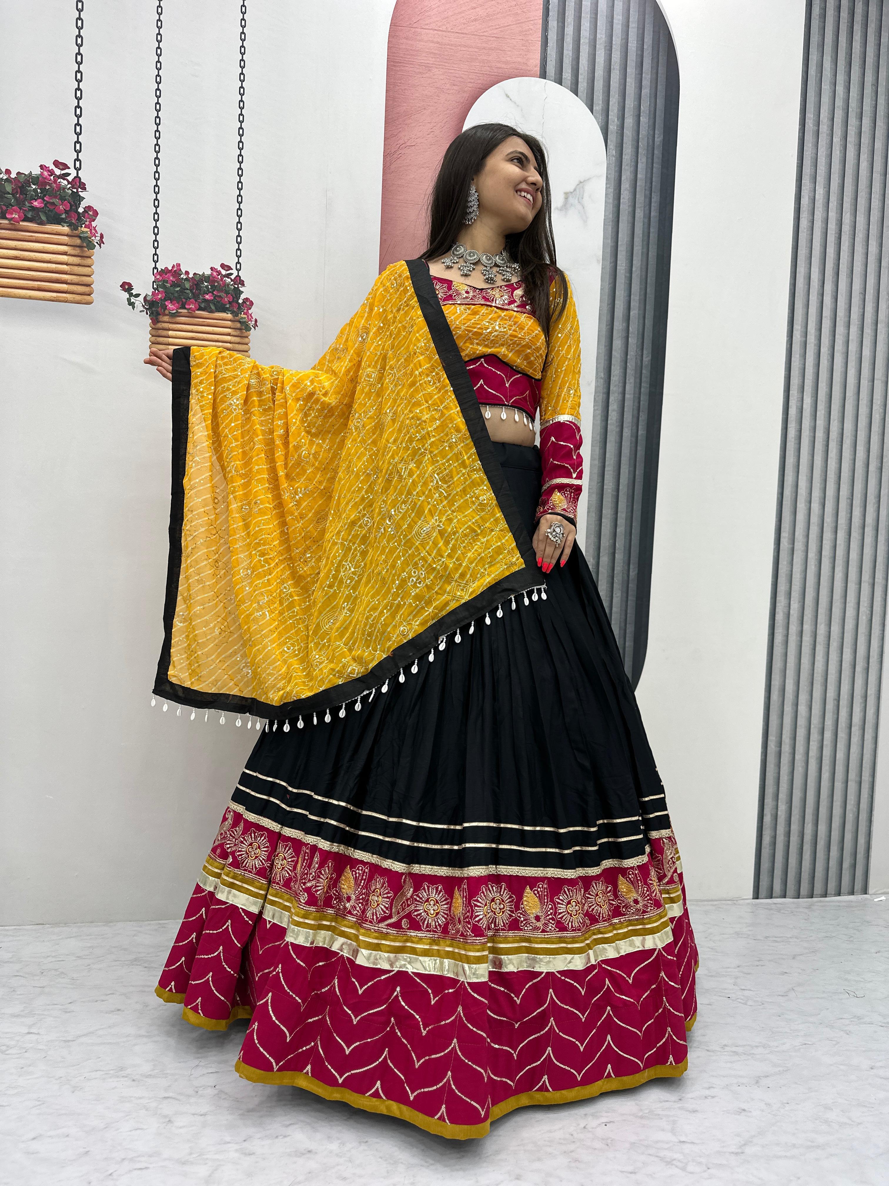 Full flare lehenga showing 6-meter width