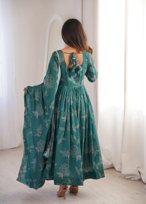 Floral printed green Anarkali dress for women