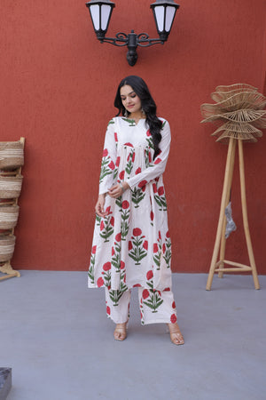 Designer cotton kurti set with floral print offering comfort and elegant everyday style.