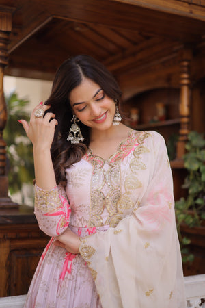 Designer floral print pink ethnic gown online