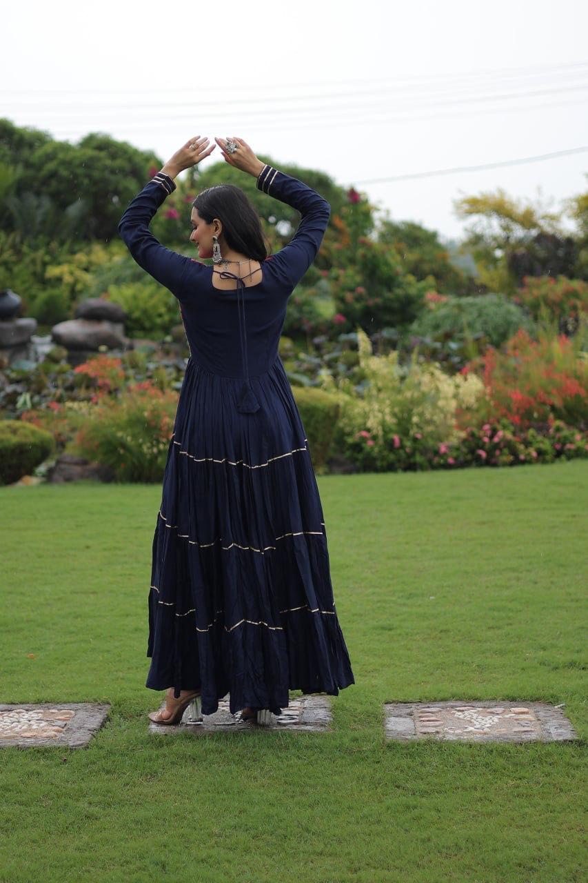 Ethnic gown with 10 meter flair and frill stitch