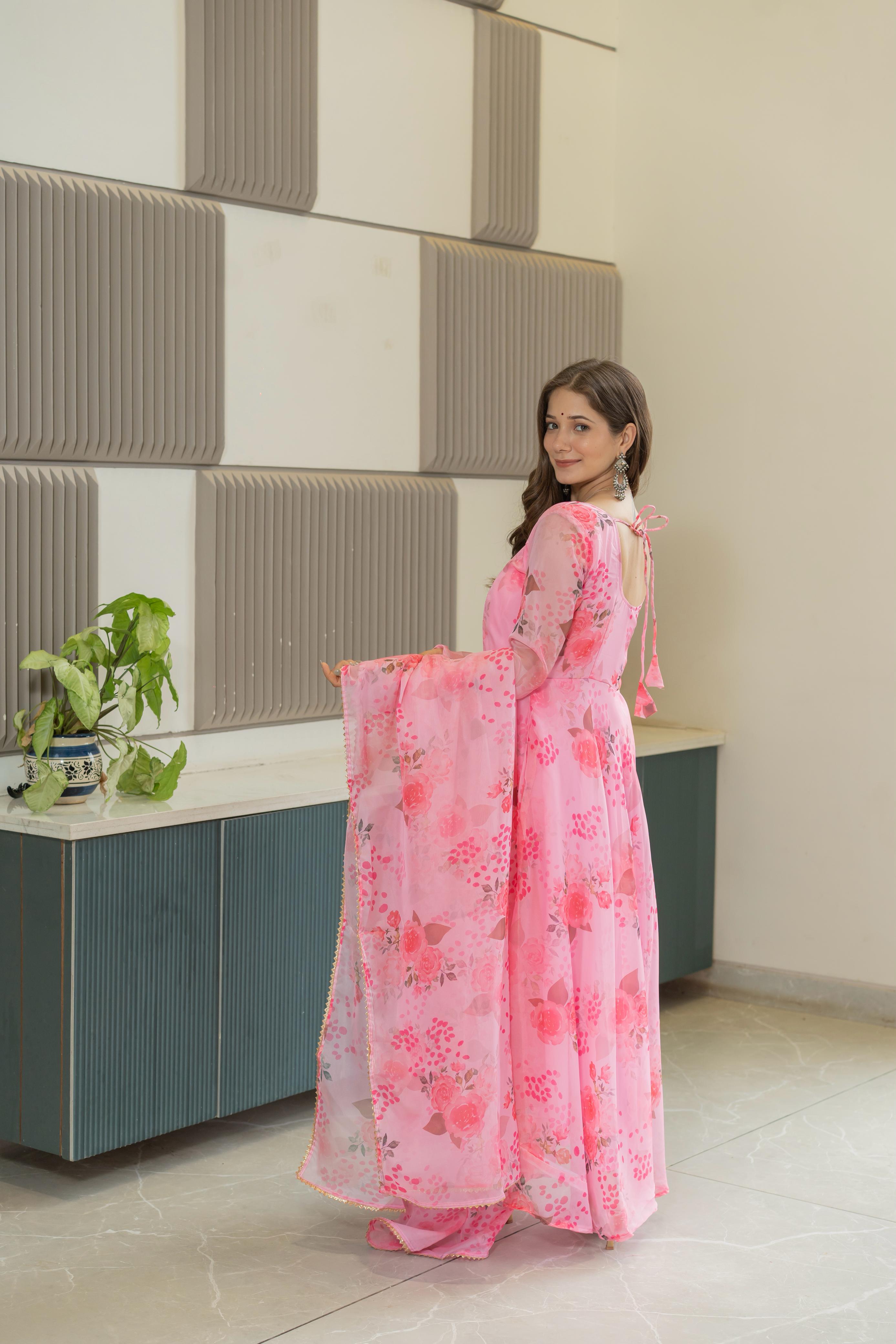 Back view of pink organza gown