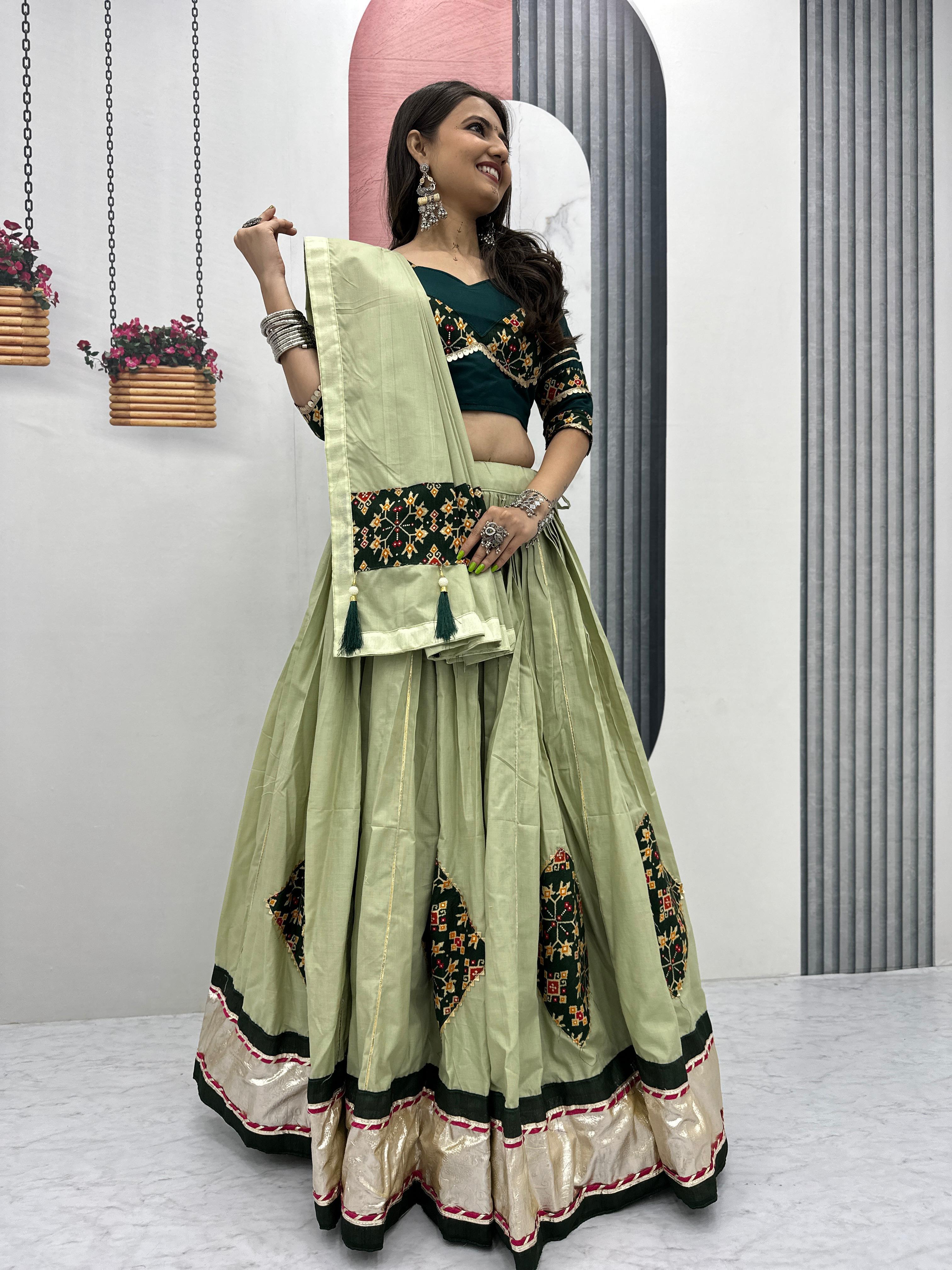 Festive lehenga choli in green color