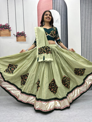 Green lehenga choli with lumpi lace border