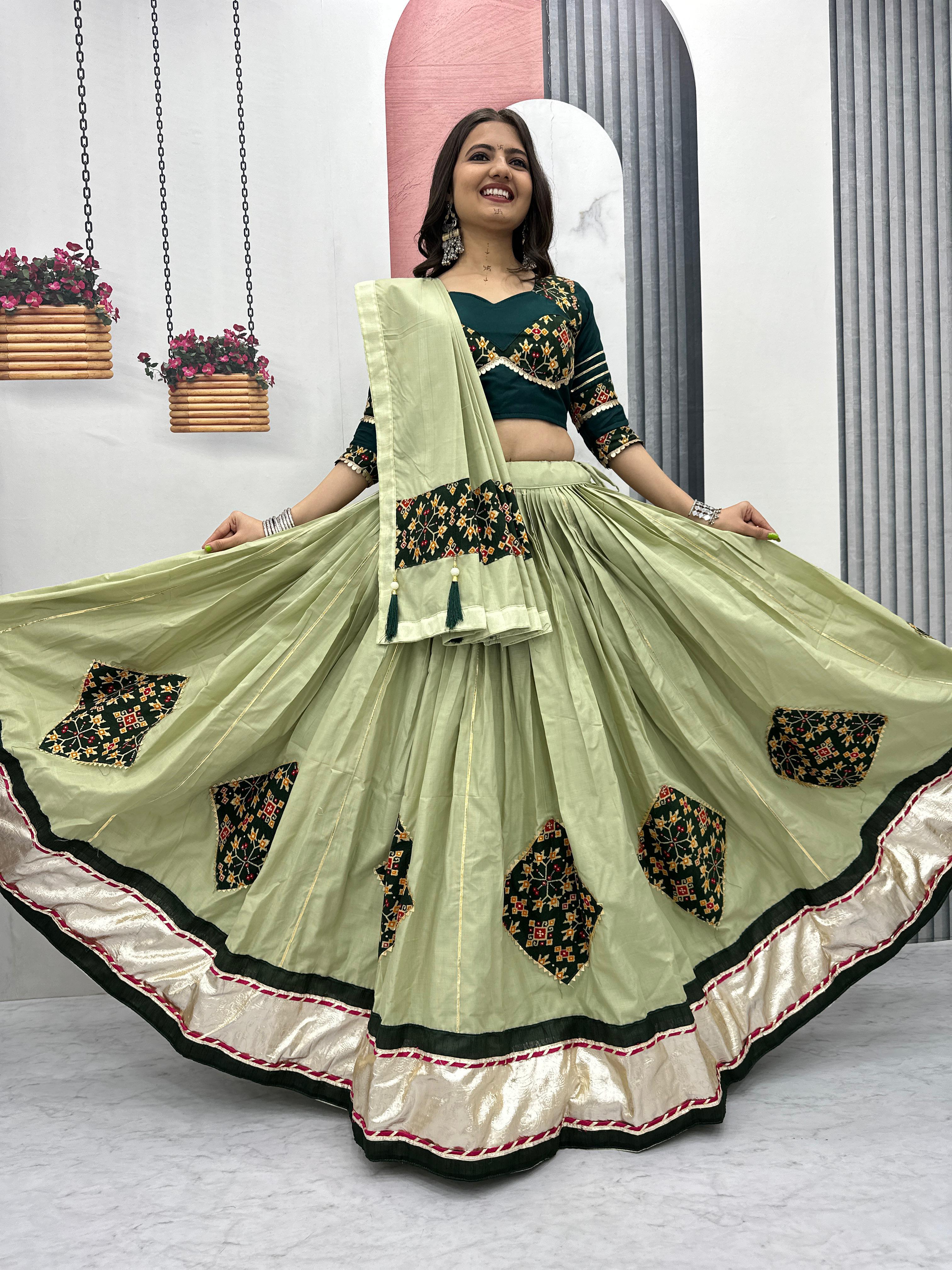 Green lehenga choli with lumpi lace border