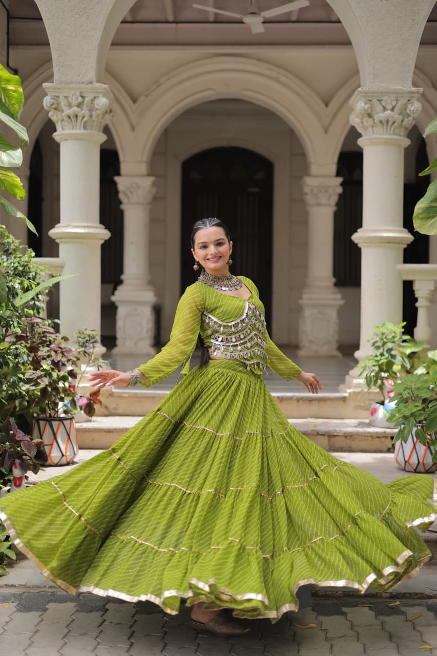 Festive Green Lehenga with Mirror Work