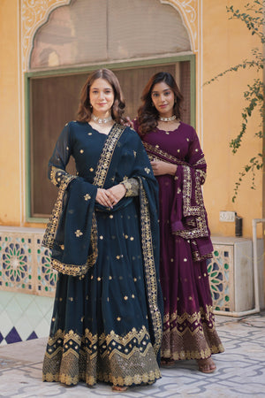 embroidered gown with dupatta