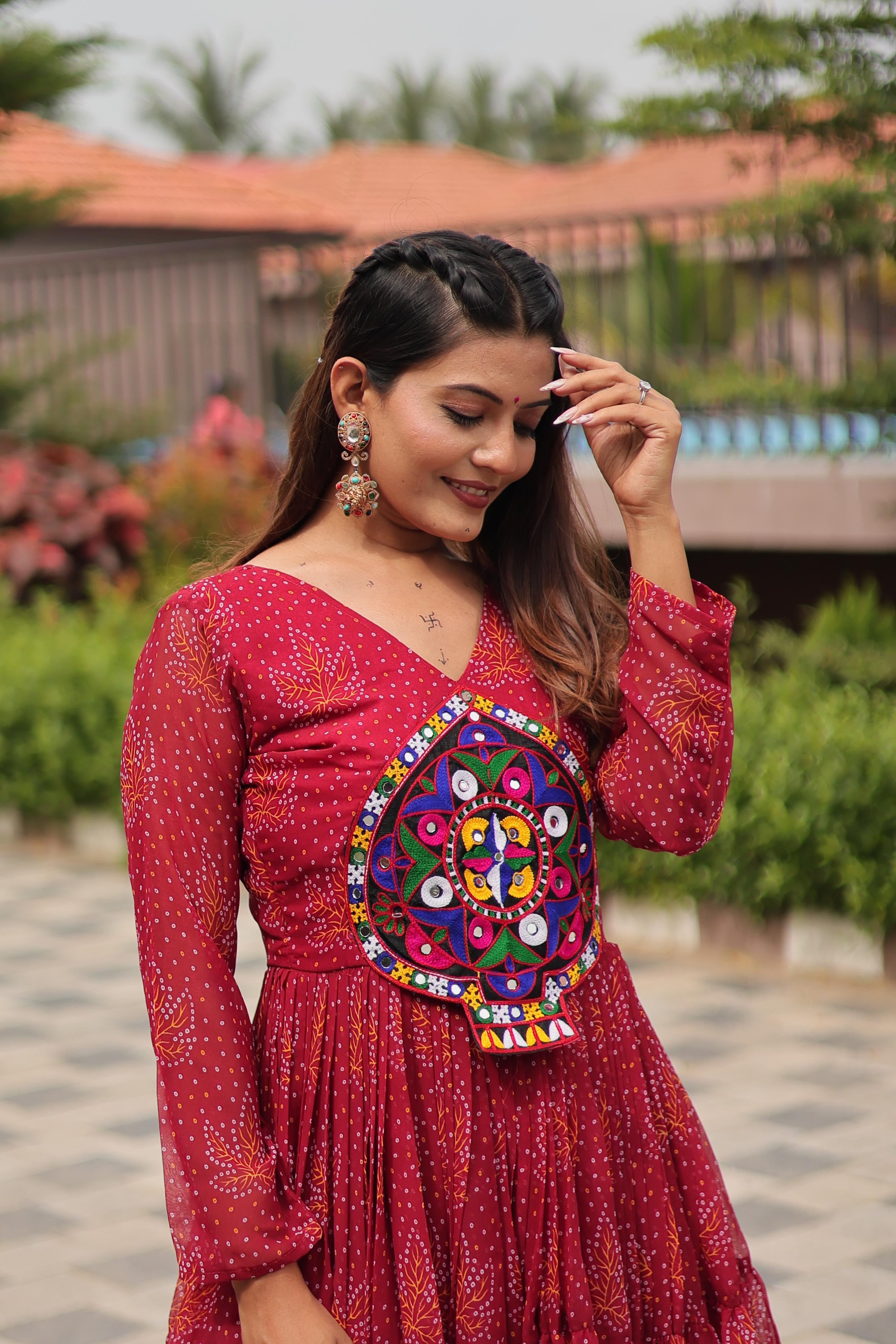 Gamathi Work Real Mirror Faux Georgette Anarkali Gown Set π