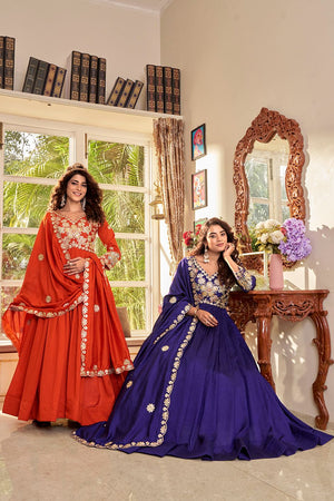 Indian wedding gown with Vichitra fabric and embroidery work