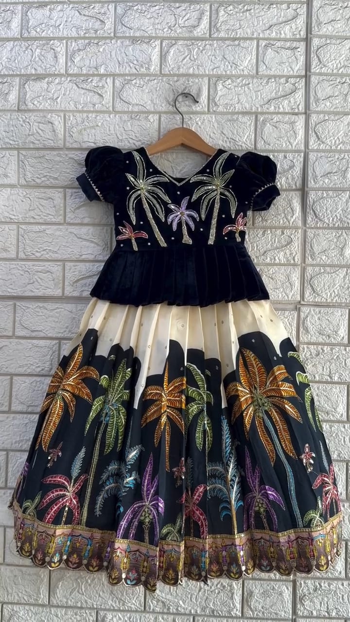 Kediya style lehenga set for girls with colorful embroidery