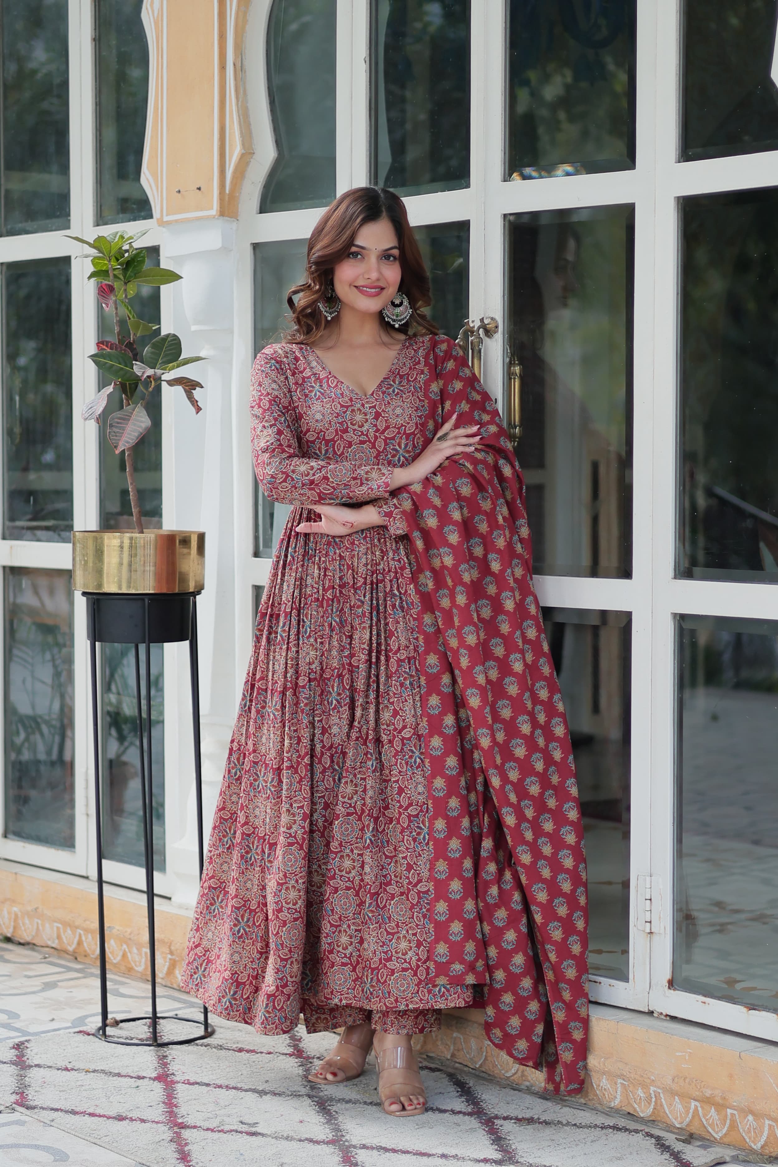 maroon ethnic suit