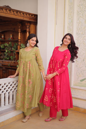 mal chanderi embroidered kurti pant set