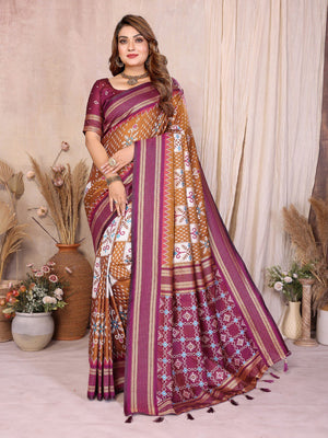 soft silk ikkat weaving saree with zari border