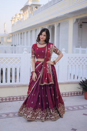arty wear wine maroon lehenga for women
