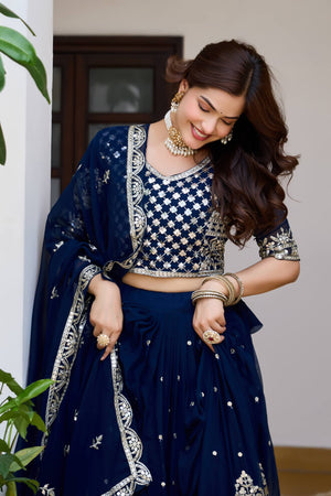 Navy blue ethnic lehenga for engagement functions