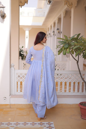 Elegant party wear gown set with embroidery and comfortable fit