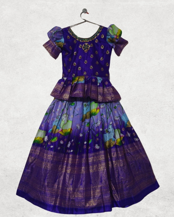 Kids Silk Lehenga Choli with Pure Zari Weaving & Maggam Work – Fully Stitched