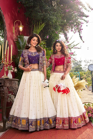 This wedding wear lehenga choli set with koti offers a traditional yet stylish look, featuring heavy embroidery and premium fabric perfect for bridesmaids and functions.