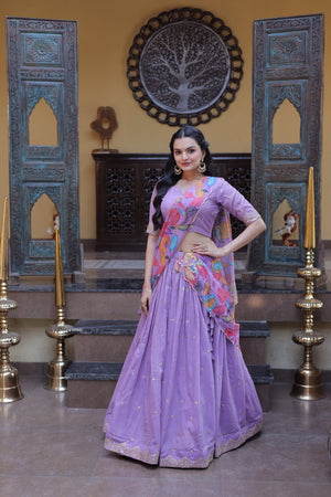 Unstitched blouse fabric with sequins embroidery for lehenga