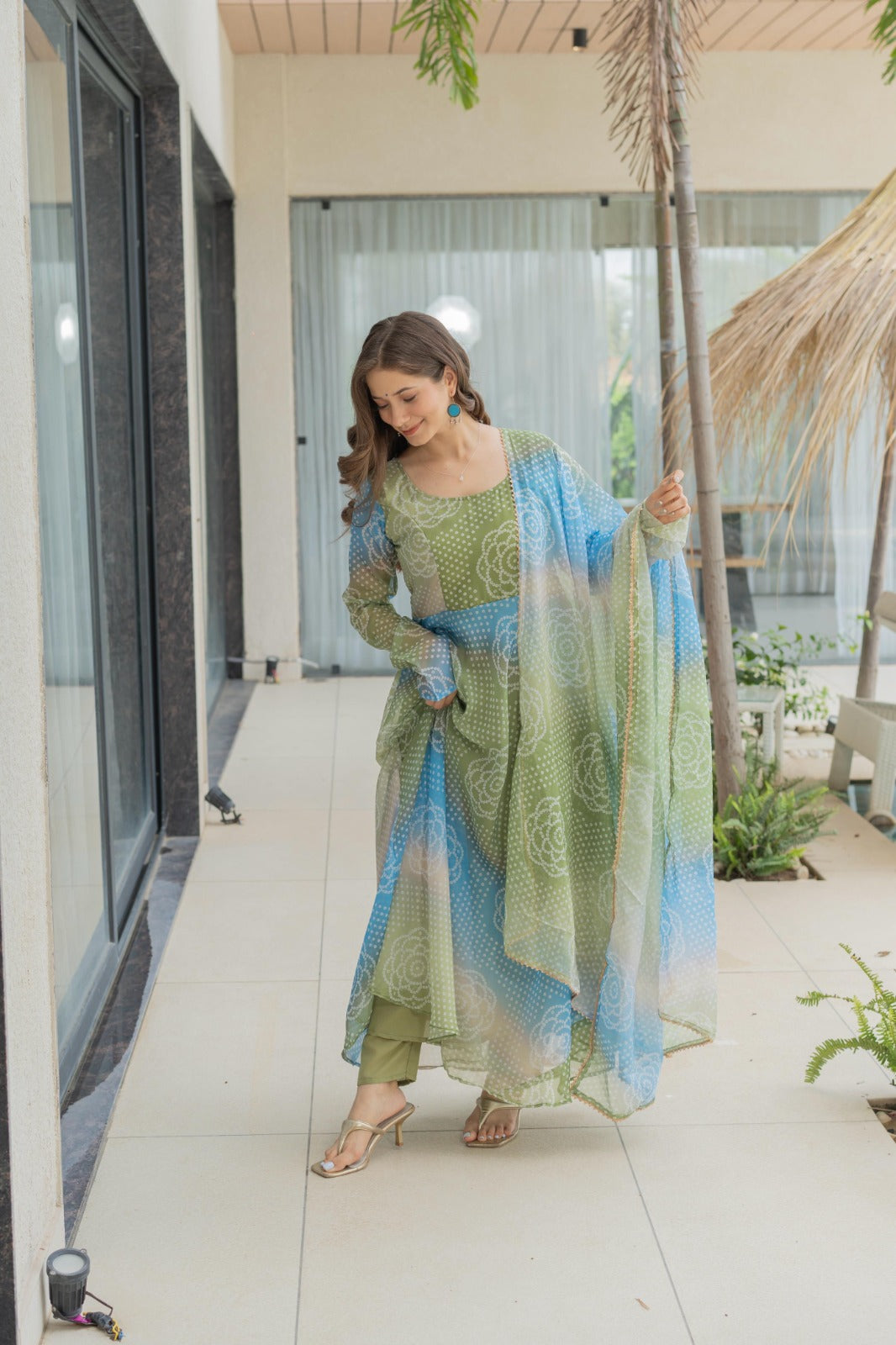 Complete Look of Designer Organza Gown Set with Dupatta