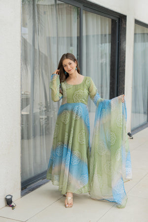 Floral Print Organza Gown Set for Women – Front View