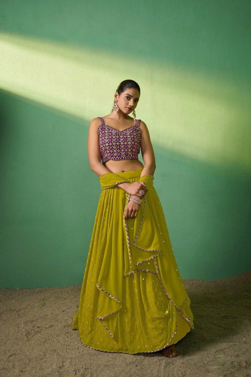 Elegant green georgette sequins lehenga set