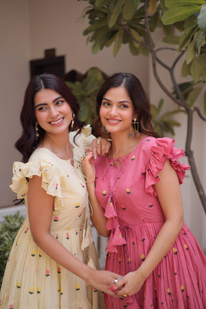 long cotton kurti with floral embroidery