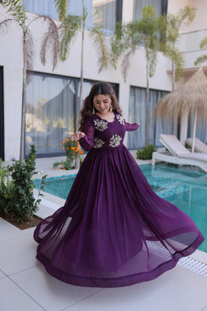 elegant designer gown with beads embroidery