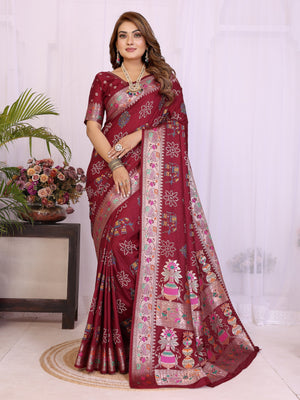 Shop maroon Dola Silk Saree With Rich Weaving Pallu