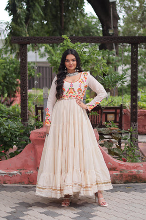 Elegant traditional off-white gown with gota border