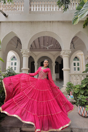 Festive Pink Leheriya Print Lehenga Choli