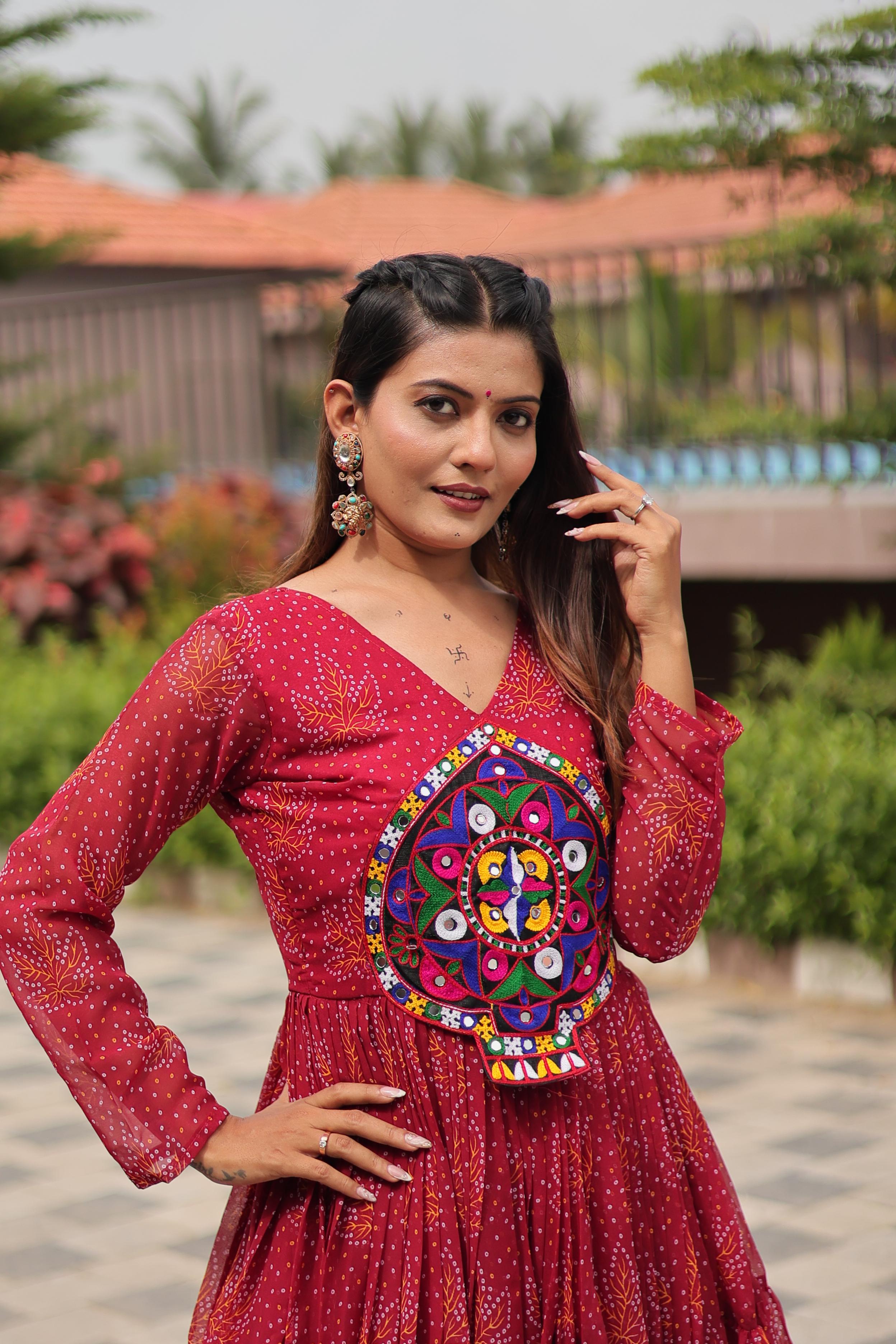 Gamathi Work Real Mirror Faux Georgette Anarkali Gown Set 🌟