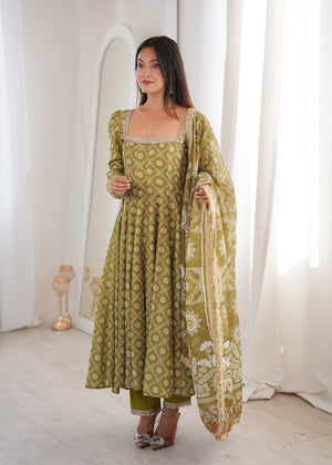 Printed maslin festive wear gown