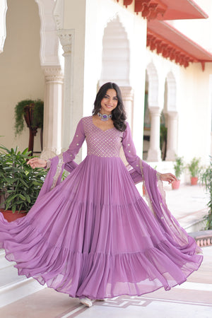 pink colour georgette long gown
