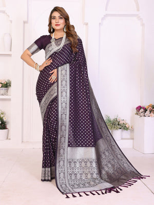 purple georgette silk saree with zari weaving