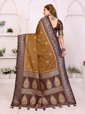 Festive designer silk saree brown mustard