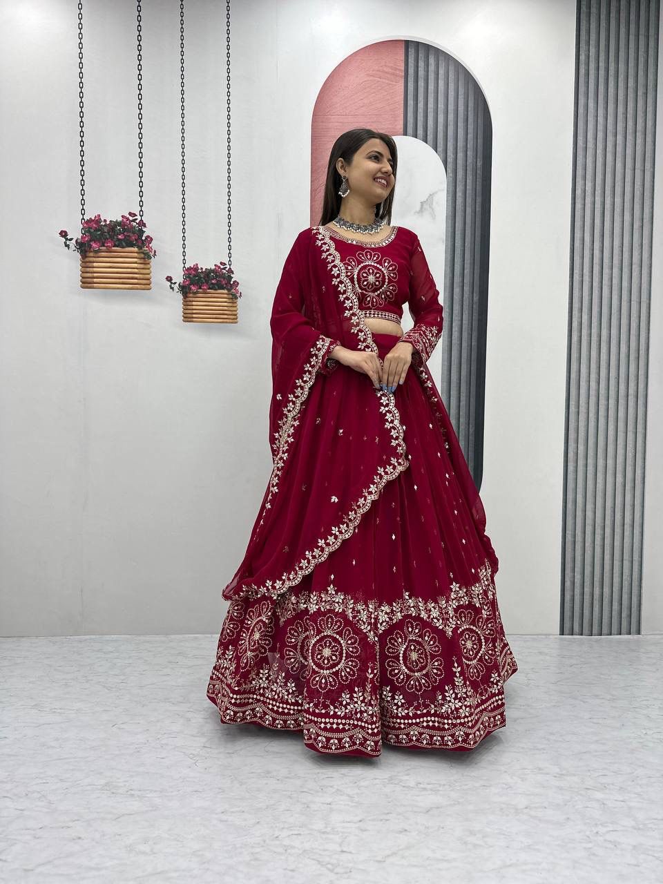 Bridal style maroon lehenga for festivals