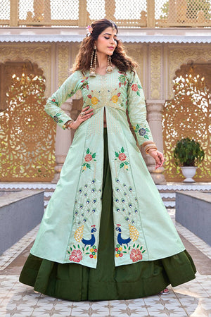 satin silk blouse with lehenga set