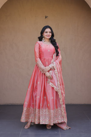 Designer Full Flair Fendi Silk Gown Set