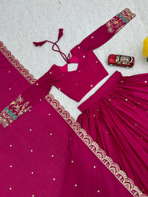 Waistband and Stitch Detailing on Pink Lehenga