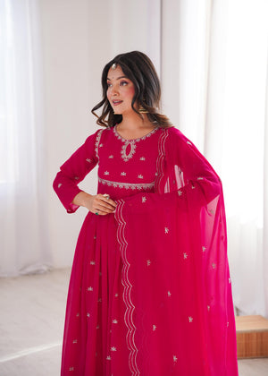 Festive wear pink flared gown outfit