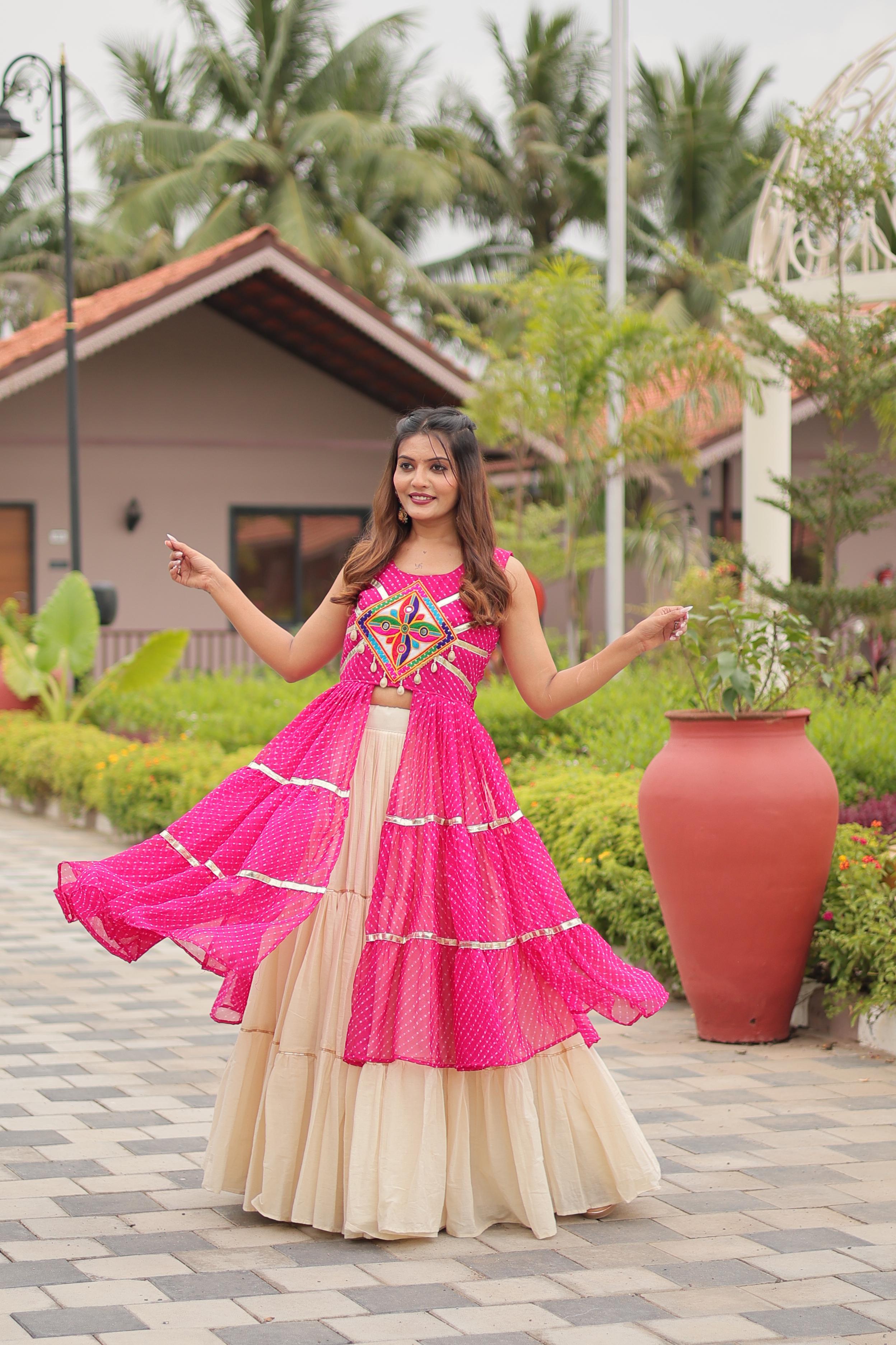 Pink Heavy Gamthi Work Lehenga Set for Women